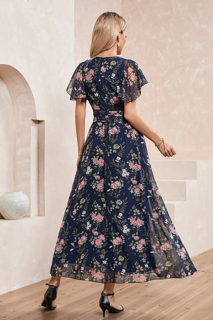 Robe Longue Fleurie Bleu Marine - gallery 3