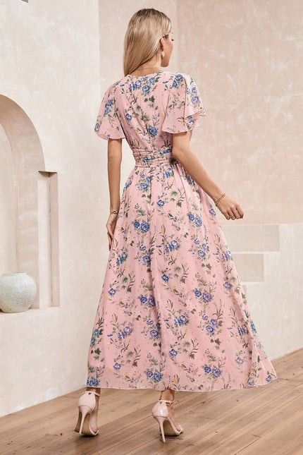 Robe Longue Fleurie Bleu Marine - gallery 7