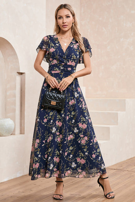 Robe Longue Fleurie Bleu Marine - gallery 5