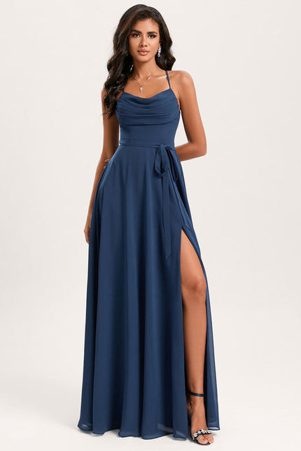 Robe Mousseline Élégante Fendue Nuit