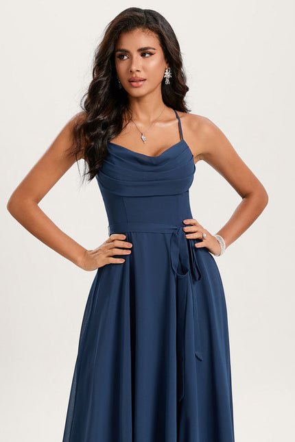 Robe Mousseline Élégante Fendue Nuit - gallery 1