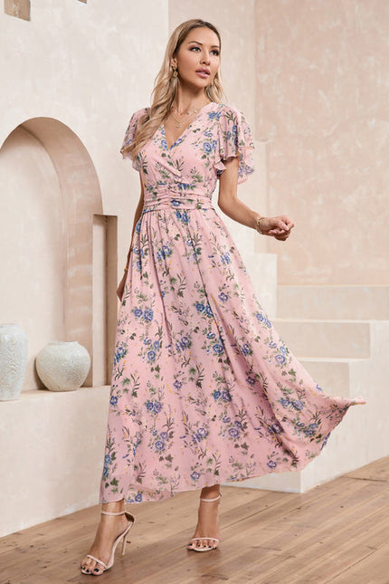 Robe Longue Fleurie Bleu Marine - gallery 9