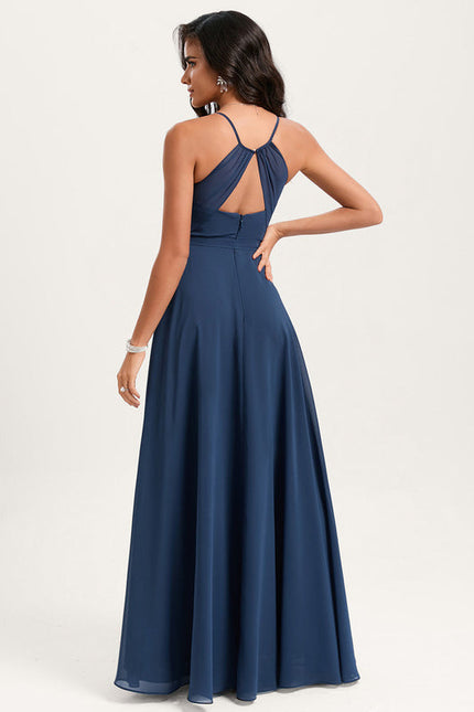 Robe Mousseline Élégante Fendue Nuit - gallery 2