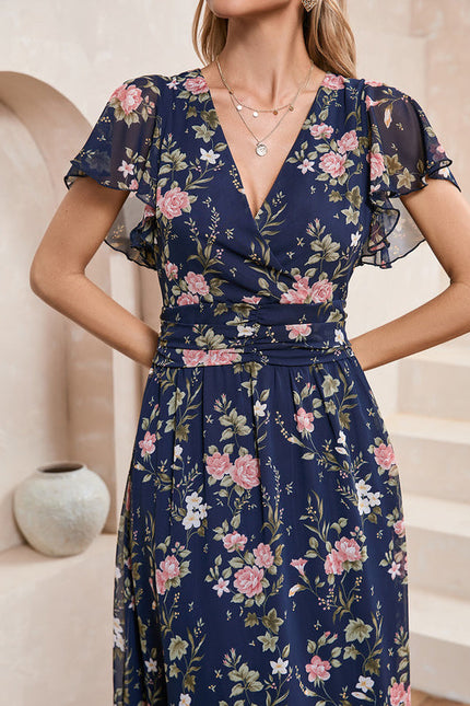 Robe Longue Fleurie Bleu Marine - gallery 2