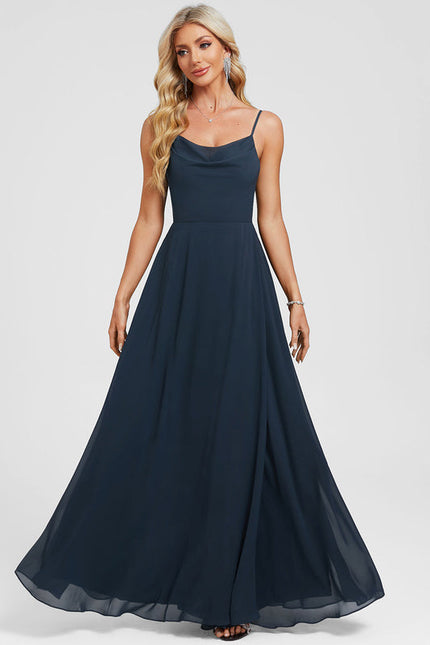 Robe Longue Mousseline Bleu Marine Chic - gallery 3