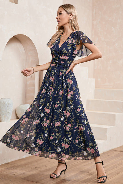 Robe Longue Fleurie Bleu Marine - gallery 4