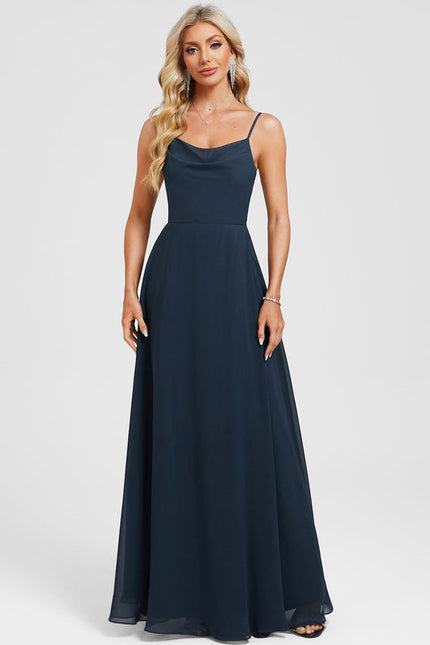 Robe Longue Mousseline Bleu Marine Chic