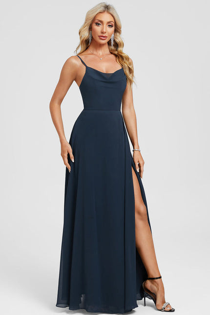 Robe Longue Mousseline Bleu Marine Chic - gallery 2