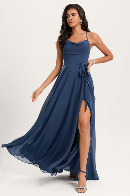 Robe Mousseline Élégante Fendue Nuit - gallery 3