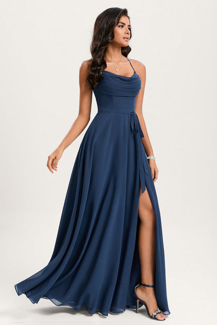 Robe Mousseline Élégante Fendue Nuit - gallery 4