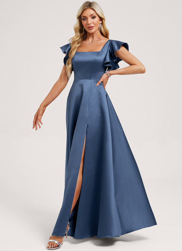 Robe Satinée Élégante Col Carré Volants - gallery 2