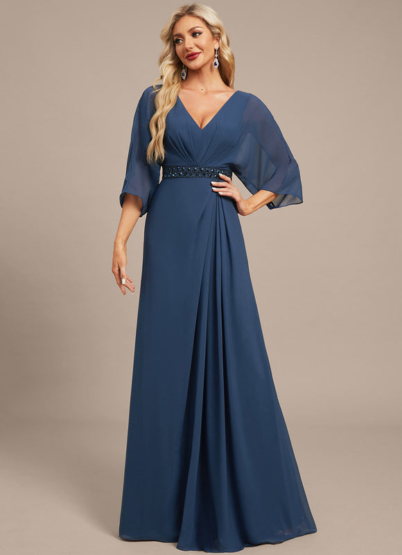 Robe Longue Mousseline Élégante Bleu Marine - gallery 6