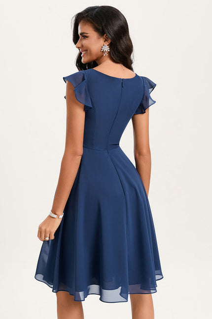 Robe Trapèze Bleu Marine Volants Chic - gallery 3
