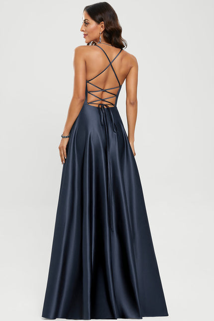 Robe Satinée Élégante Fendue Col V - gallery 4