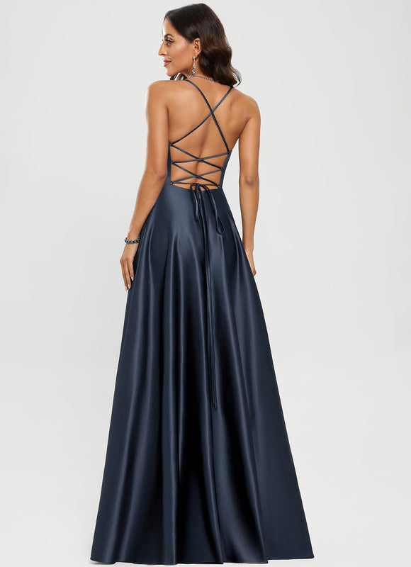 Robe Satinée Élégante Fendue Col V - gallery 4