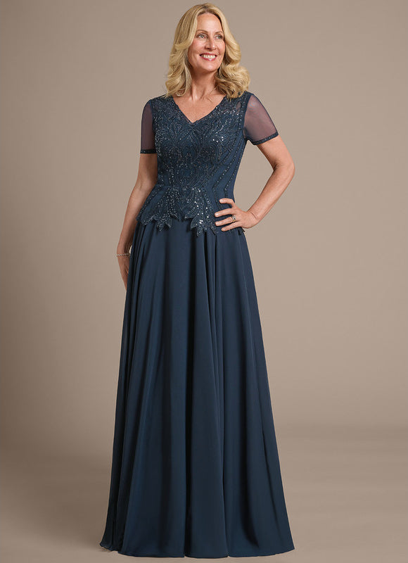 Robe Mère Mariée Bleu Marine Paillettes - gallery 2