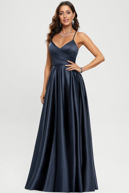Robe Satinée Élégante Fendue Col V - gallery 1