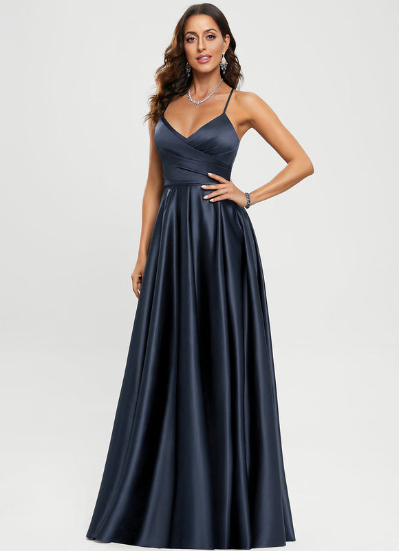 Robe Satinée Élégante Fendue Col V - gallery 1