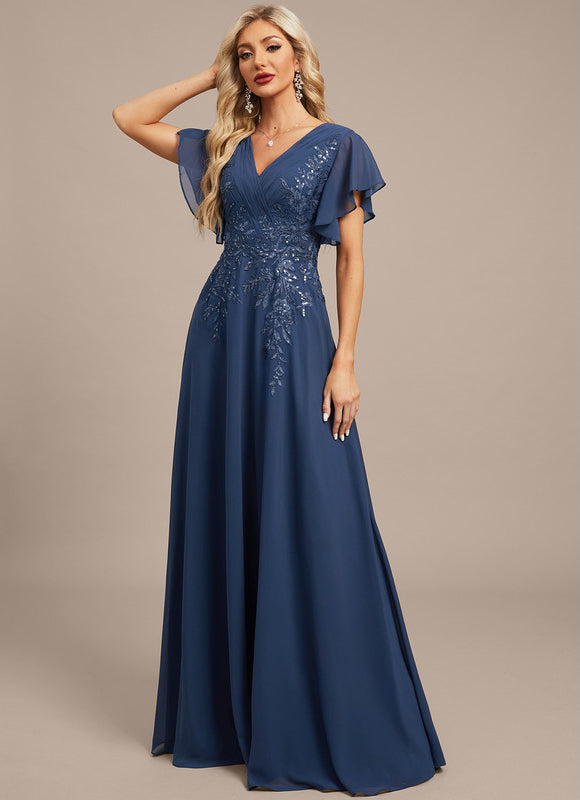 Robe Élégante Col V Volants Paillettes - gallery 4
