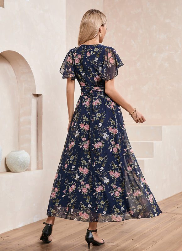 Robe Longue Fleurie Bleu Marine - gallery 3