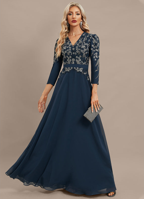 Robe Élégante Col V Brodée Nuit