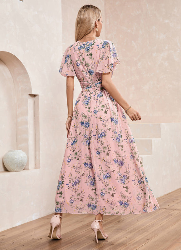 Robe Longue Fleurie Bleu Marine - gallery 7