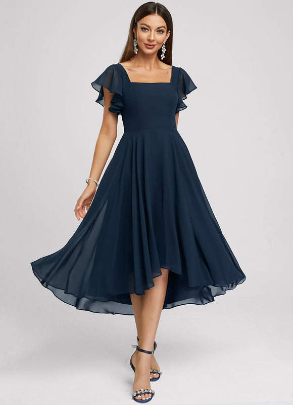 Robe Cocktail Chic Col Carré Volants