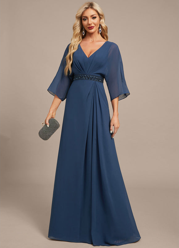 Robe Longue Mousseline Élégante Bleu Marine - gallery 3