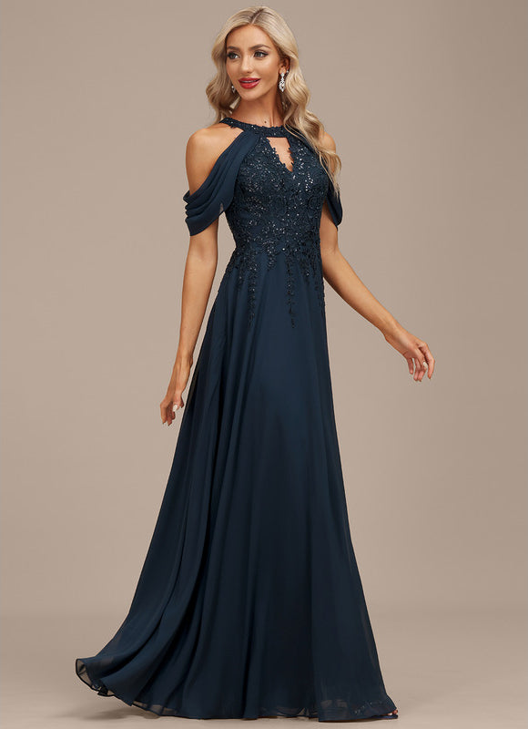 Robe Élégante Paillettes Col Dénudé - gallery 3