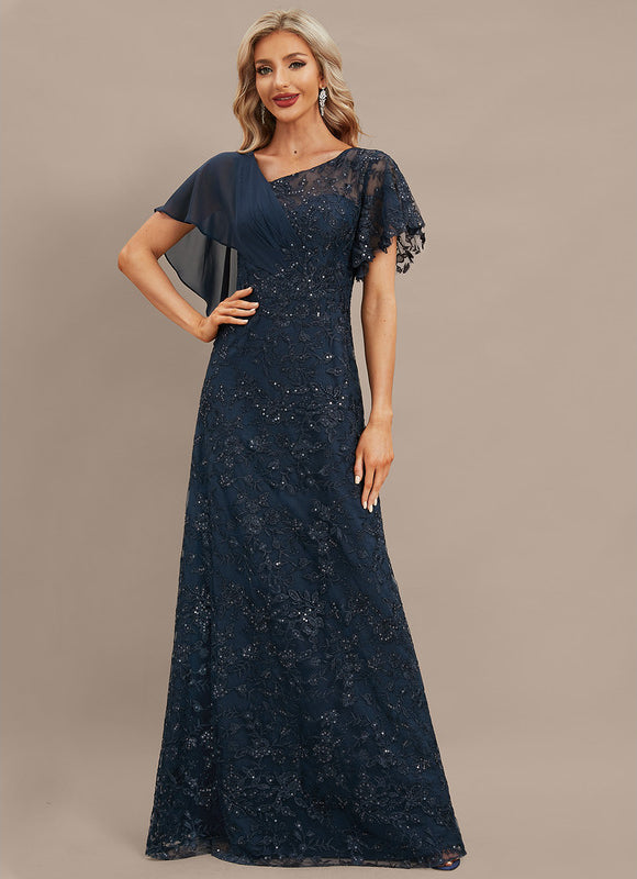 Robe Élégante Paillettes Col Asymétrique