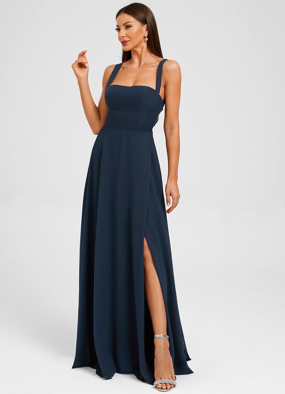 Robe Longue Mousseline Bleu Marine - gallery 3