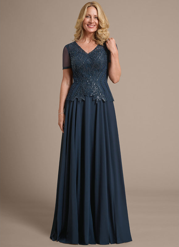 Robe Mère Mariée Bleu Marine Paillettes - gallery 4