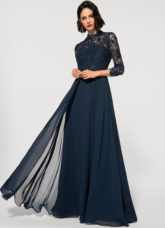 Robe Élégante Col Illusion Nuit