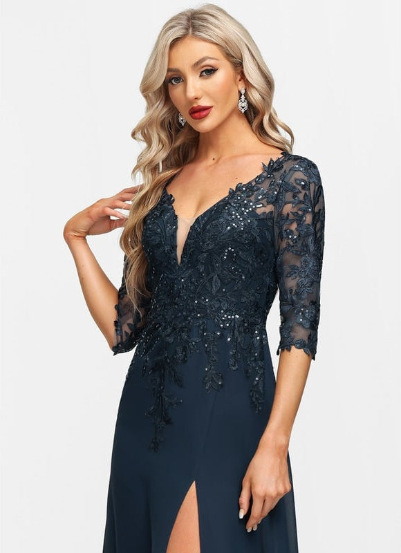 Robe Élégante Paillettes Col V - gallery 1