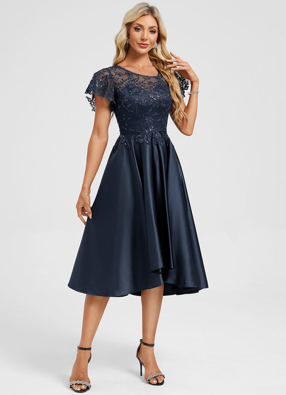 Robe Courte Devant Longue Derriere Bleu Marine - gallery 4