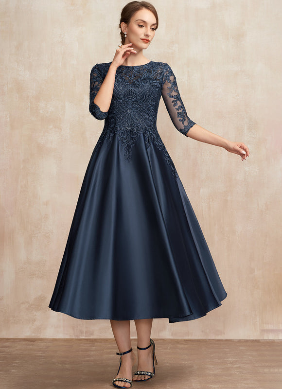 Robe Élégante Satinée Col Rond