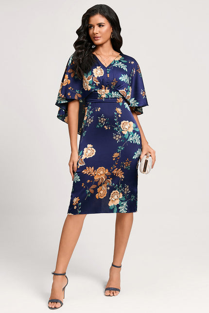 Robe Satinée Fleurie Col V Chic
