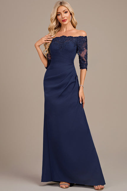 Robe Longue Bleu Marine Dentelle - gallery 1