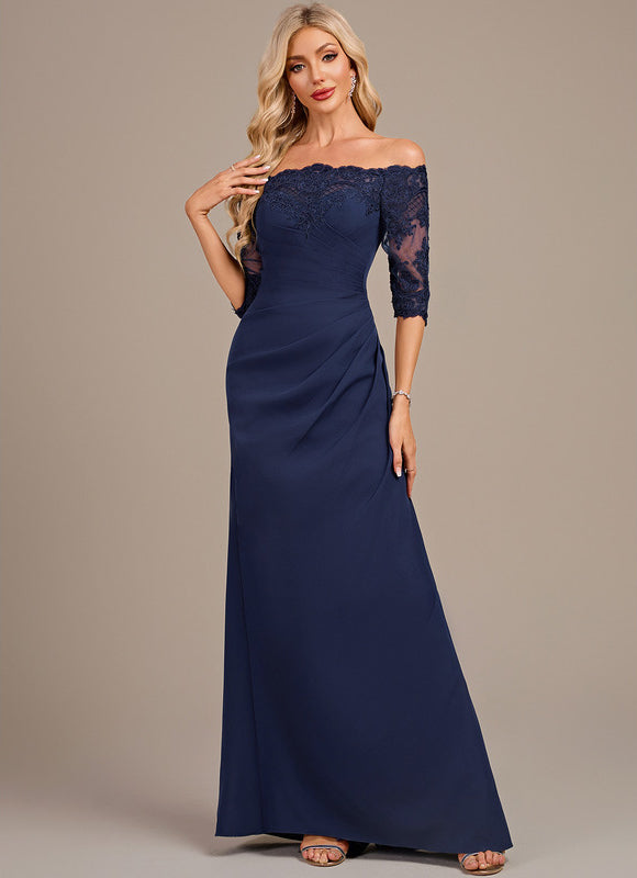 Robe Longue Bleu Marine Dentelle - gallery 1