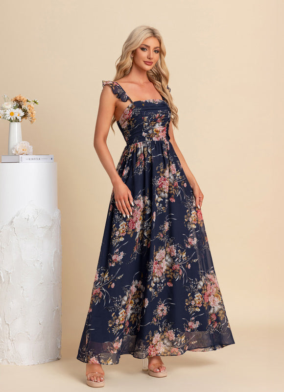 Robe Mousseline Bleu Marine - gallery 5