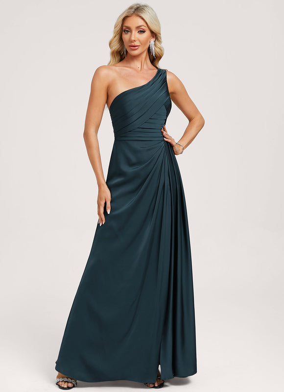 Robe Satinée Une Épaule Élégante - gallery 1