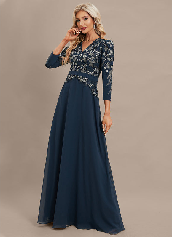 Robe Élégante Col V Brodée Nuit - gallery 2