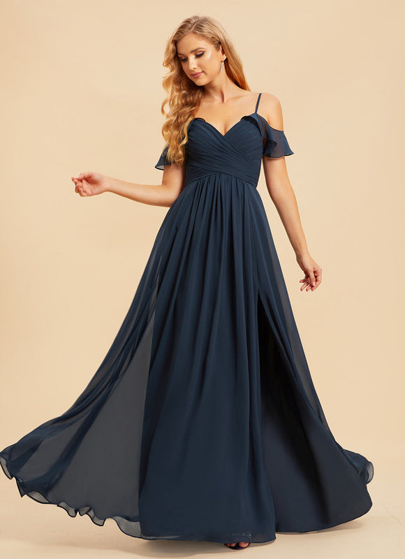 Robe Longue Chic Col V Fendue - gallery 2