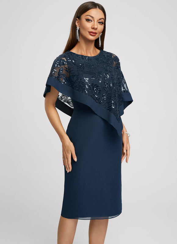 Robe Élégante Paillettes Col Cape - gallery 2