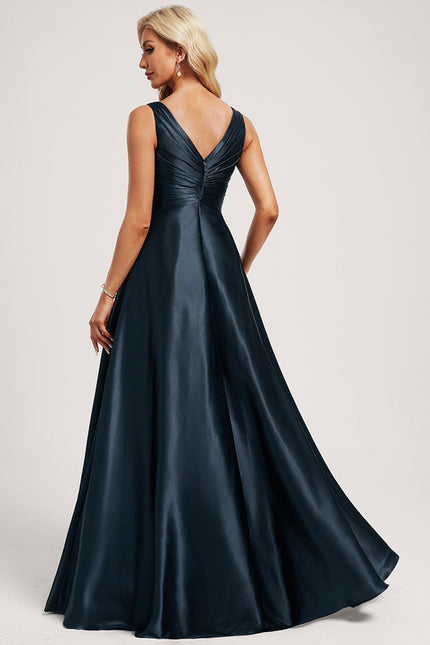 Robe Satinée Élégante Col V Longue - gallery 5