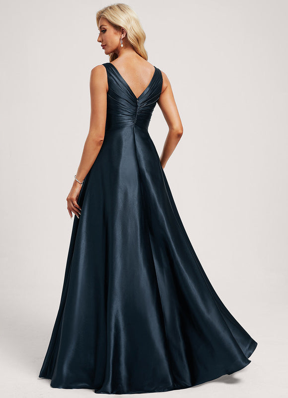 Robe Satinée Élégante Col V Longue - gallery 5