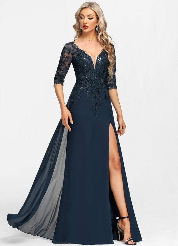 Robe Élégante Paillettes Col V - gallery 4