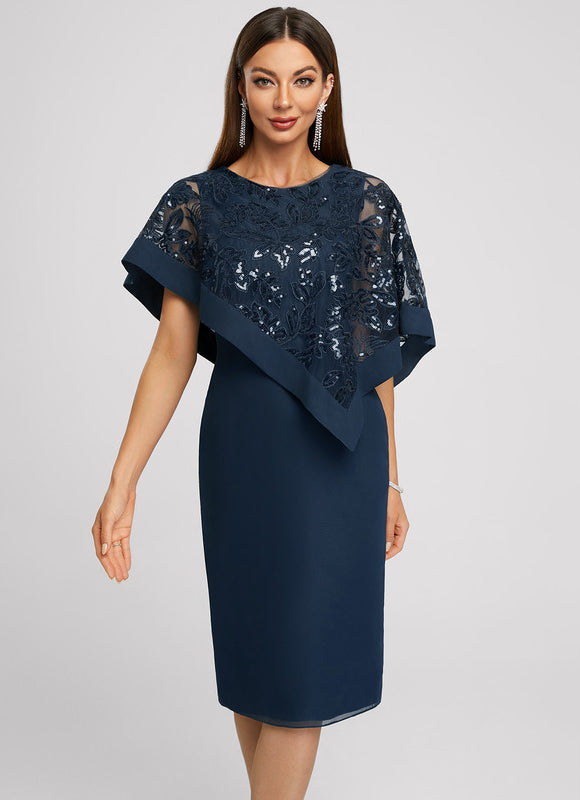 Robe Élégante Paillettes Col Cape - gallery 1
