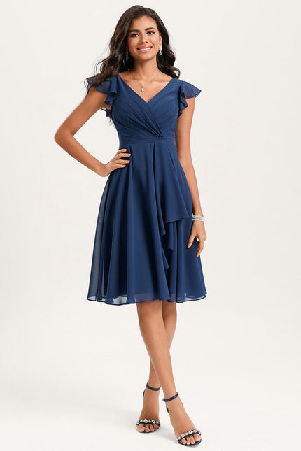 Robe Trapèze Bleu Marine Volants Chic - gallery 1