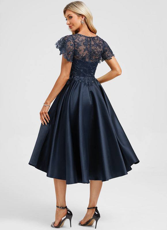 Robe Courte Devant Longue Derriere Bleu Marine - gallery 5